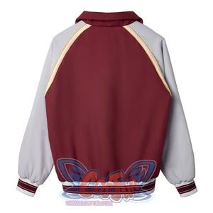 Stranger Things Will Byers Cosplay Costume, grey and red raglan jacket, back view