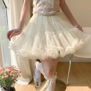 Summer mesh high-waist tulle layered cake skirt in apricot, A-line puffy design.