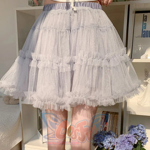 Summer mesh high-waist tulle layered cake skirt in blue, A-line puffy design.