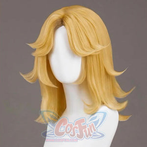 Side angle of Susan Storm cosplay wig showing face-framing layers and voluminous feathered ends