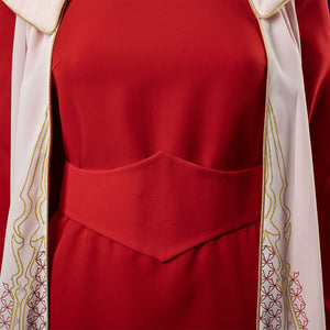 Princess Leia cosplay costume bodice detail with red pocket and embroidered white cloak panels