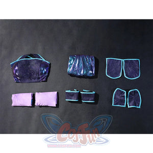 Tecna cosplay costume set including sequin bustier, pants, leg guards, shoe covers, and arm accessories