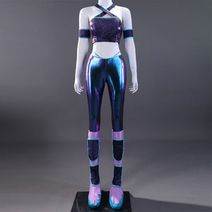 Tecna cosplay costume with sequin bustier and pants, front view
