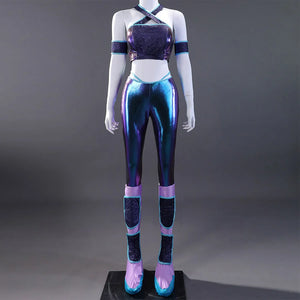Tecna cosplay costume with sequin bustier and pants, front view