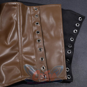 Brown leather corset belt detail from Jester Lavorre cosplay costume