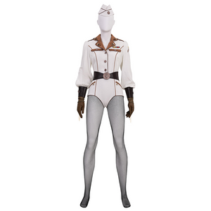 The Boys Vought Rising Private Angel Cosplay Costume, white jumpsuit with black and black decoration, front view.