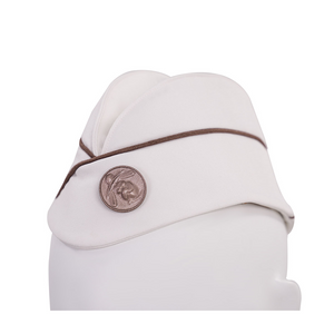 The Boys Vought Rising Private Angel Cosplay Costume, the hat has a brown piping strips and metal badge, side view.