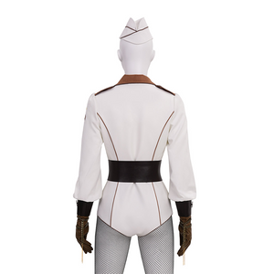 The Boys Vought Rising Private Angel Cosplay Costume, the jumpsuit has two brown piping strips on the back.