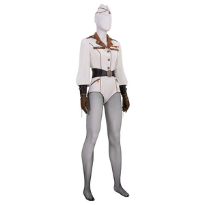 The Boys Vought Rising Private Angel Cosplay Costume, white jumpsuit with black fishnet stockings.