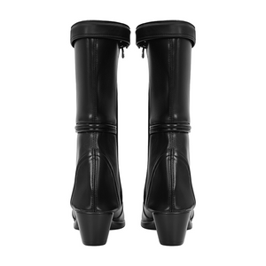 The Fantastic Four: First Steps Invisible Woman Susan Storm Cosplay boots'back view, made by PU leather, high-top block-heeled shoes, There is a zipper on the inside of the shoe.