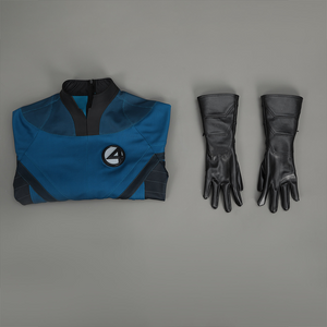 The Fantastic Four cosplay suit complete set with blue suit and black gloves full product display