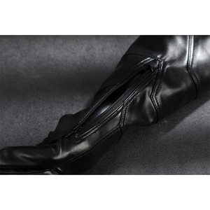 The Fantastic Four cosplay suit gloves showing black leather material with zippers and stitching