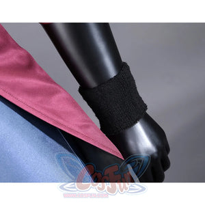 Mollymauk cosplay costume black wristbands detail on mannequin with visible coat sleeves