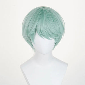 The Saja Boys Baby Cosplay wig, light green short wig, it is smooth and has a certain glossy feel, front view