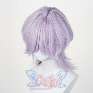 The Saja Boys Mystery Cosplay wig, grey and purple short wig, hair ends curled up