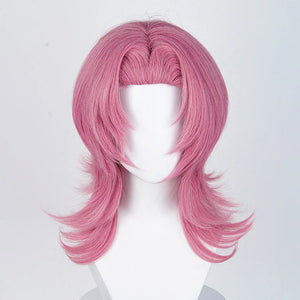 The Saja Boys Romance Cosplay wig, long pink wig, middle-parted bangs with layered look