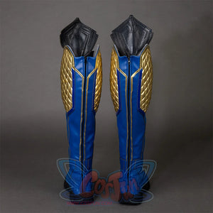 Thor: Love and Thunder Cosplay boots back view are mainly blue, the sides of the boots are made of scaly golden armor, and zipper is in the back.