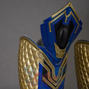 Thor: Love and Thunder Cosplay boot's top are blue and gold too, with complex geometric patterns, the top of the boots is designed with a sharp shape, like a sharp angle with armor protection.
