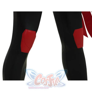 Tim cosplay costume black pants with red armor patches on thighs and shins detail