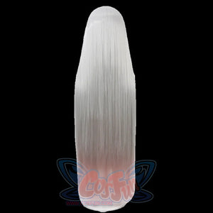 Hazbin Hotel Vaggie cosplay wig, close-up of long straight gray to pink gradient hair texture