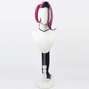 Hazbin Hotel Velvette cosplay wig front view, pink and dark purple black highlighted long hair