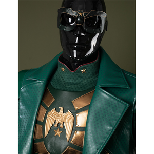 The coat features a suit-style lapel, while the inner garment has a stand-up collar.