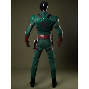 Soldier Boy Benjamin Cosplay Costume, dark green chestplate and brown belt, back view.