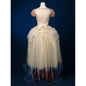 Enid Sinclair Gala dress back view with lace-up corset detail, cream tulle skirt, floral embroidery accents on waist