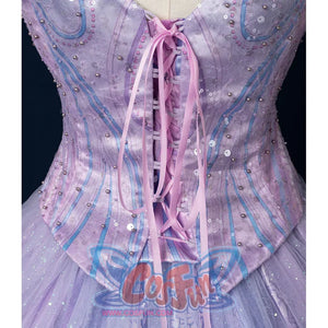 Witch Cosplay Costume, close-up of back, showing delicate blue and purple patterns and beading decoration, there is beautiful bow tie design.
