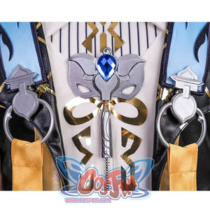 There is an elephant decoration in the middle of the coat, the elephant decoration's head is decorated with sapphires.