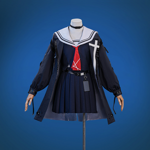 Wuthering Waves Chisaki Cosplay Costume, black jacket and navy sailor uniform, front view.