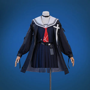Wuthering Waves Chisaki Cosplay Costume, black jacket and navy sailor uniform, front view.