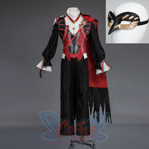 Cristoforo cosplay costume with mask displayed showing full outfit and bird mask accessory, complete set with all pieces