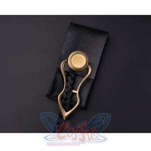 Wuthering Waves Gabrielle Cosplay Costume, black PU leather bag with gold decoration.