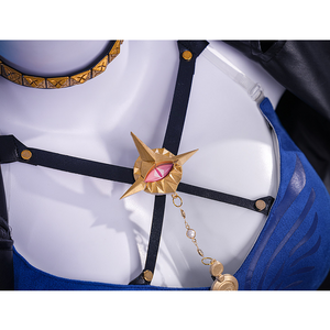 Wuthering Waves Gabrielle Cosplay Costume, the front is adorned with a black band and gold metal buckles.