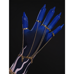 Wuthering Waves Gabrielle Cosplay Costume, deep blue glove with gold finger chain.