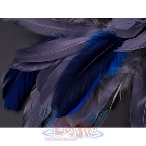 Wuthering Waves Gabrielle Cosplay Costume, mostly gray feathers with a small amount of deep blue feathers for contrast.