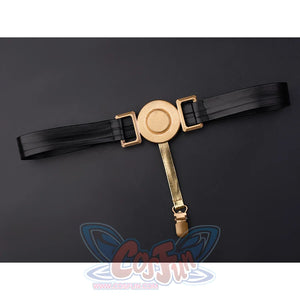 Wuthering Waves Gabrielle Cosplay Costume, black thigh strap with gold decoration.