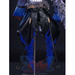 Wuthering Waves Gabrielle Cosplay Costume, blue flame gradient back drapes, back view of shorts.