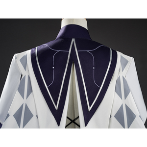 Mornye cosplay costume back view showing black collar with white trim and diamond lattice pattern