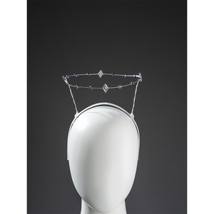 Mornye cosplay costume headband with silver chain, crystal beads, and diamond-shaped centerpiece