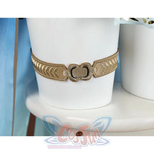 Wuthering Waves Yuno Cosplay Costume, gold PU leather leg ring with embroidery.