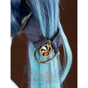 Wuthering Waves Yuno Cosplay Costume, navy headband with gold ring decoration.