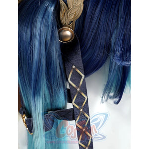 Wuthering Waves Yuno Cosplay Costume, navy headband with gold printed patterns.
