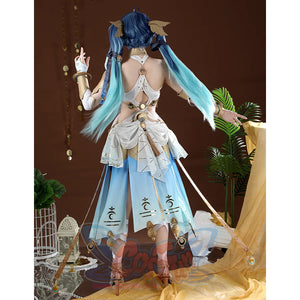 Wuthering Waves Yuno Cosplay Costume, the ribbon design on the back of the skirt was showcased.