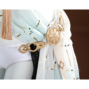 Wuthering Waves Yuno Cosplay Costume, skirt complemented by side tassels and metallic pendants.