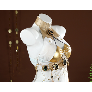 Wuthering Waves Yuno Cosplay Costume, top made from lightweight white fabric, side view.