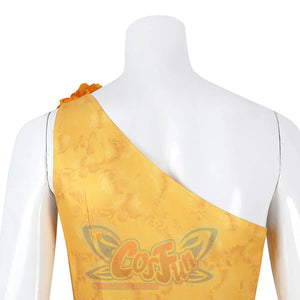 Judy yellow floral dress asymmetric one-shoulder top with flower accent detail