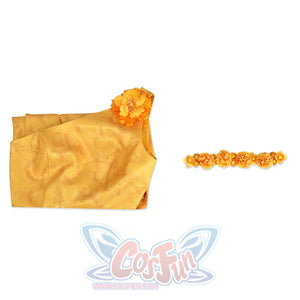 Judy yellow floral dress folded with shoulder flower and hairwear included