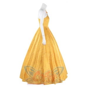 Judy yellow floral dress skirt detail featuring elegant pleated texture and flowing hem